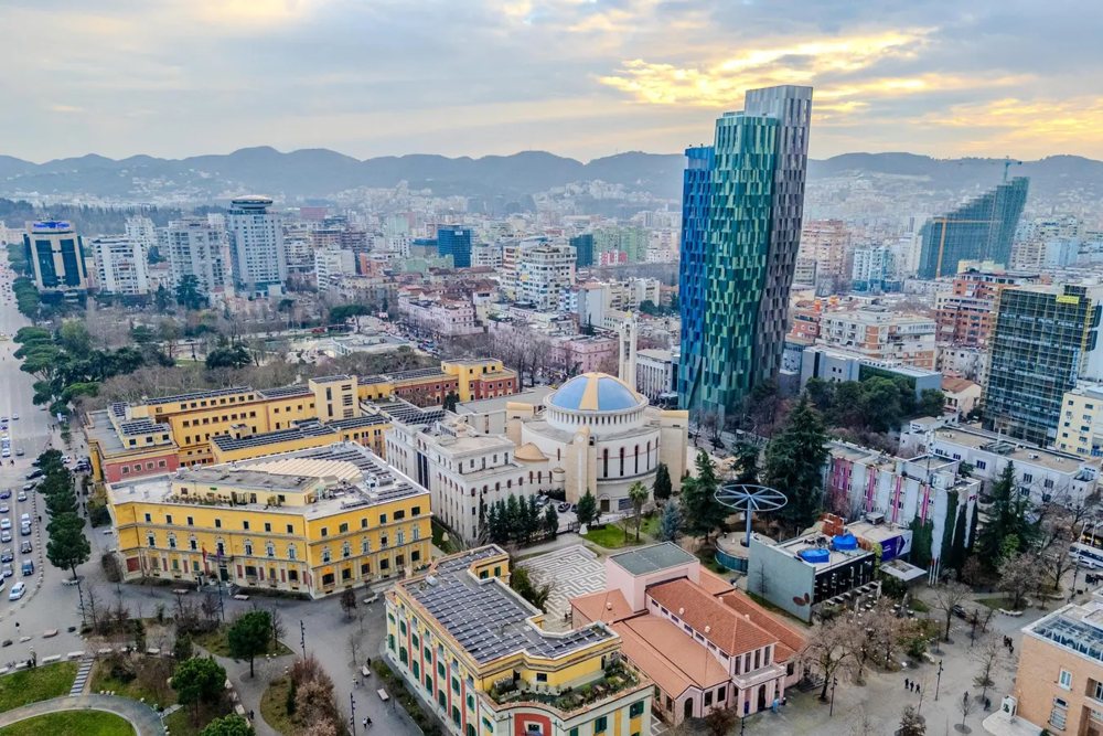 A view over modern Tirana with new towers and old streets