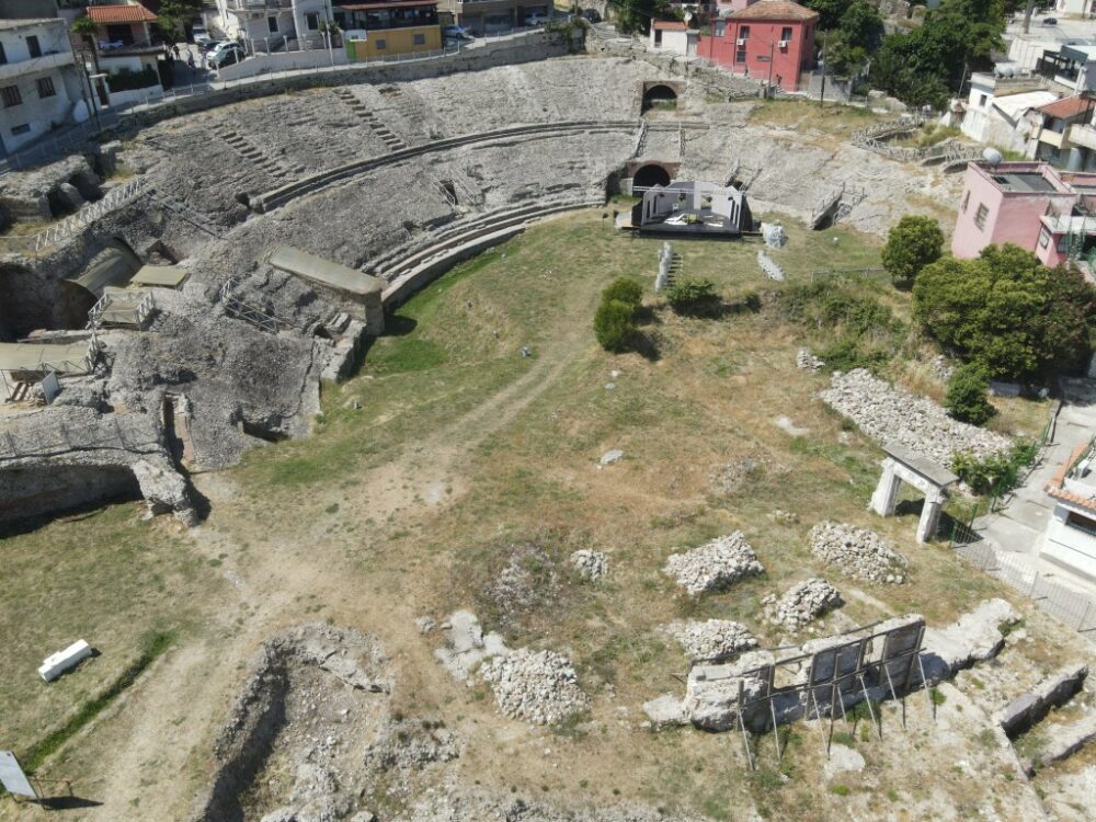 The Roman amphitheatre in Durrës seen from above